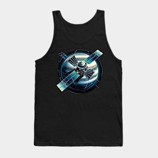 Orbital Vanguard | Geometric Satellite Design Tee | Cosmic Explorer Tank Top